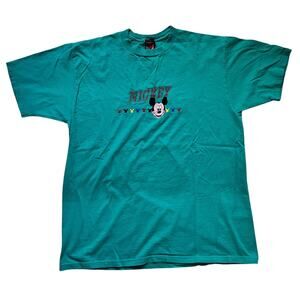 Vintage Mickey Unlimited Disney T-Shirt XL Made in USA Green Embroidered 90s